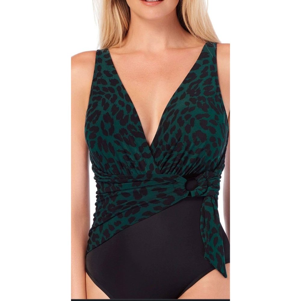 Magicsuit by Miraclesuit Black Green Slimming One piece Swim suit Size 8